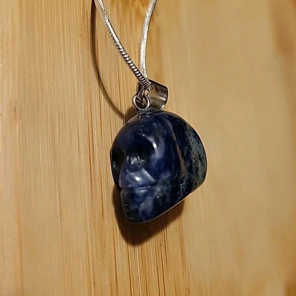 Carved Stone Gray Skull Pendant - Includes 20 Inch Snake Chain